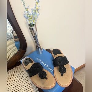 Jack Rogers Black Leather Slides Sandals